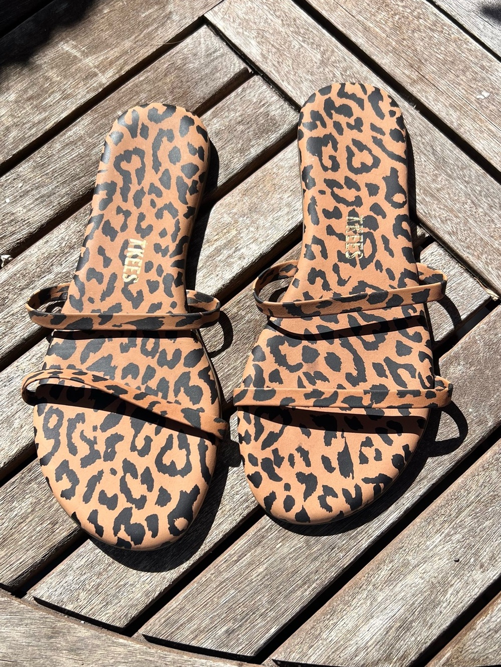 TKEES Leopard Print Strappy Slide Sandals - Tan & Black